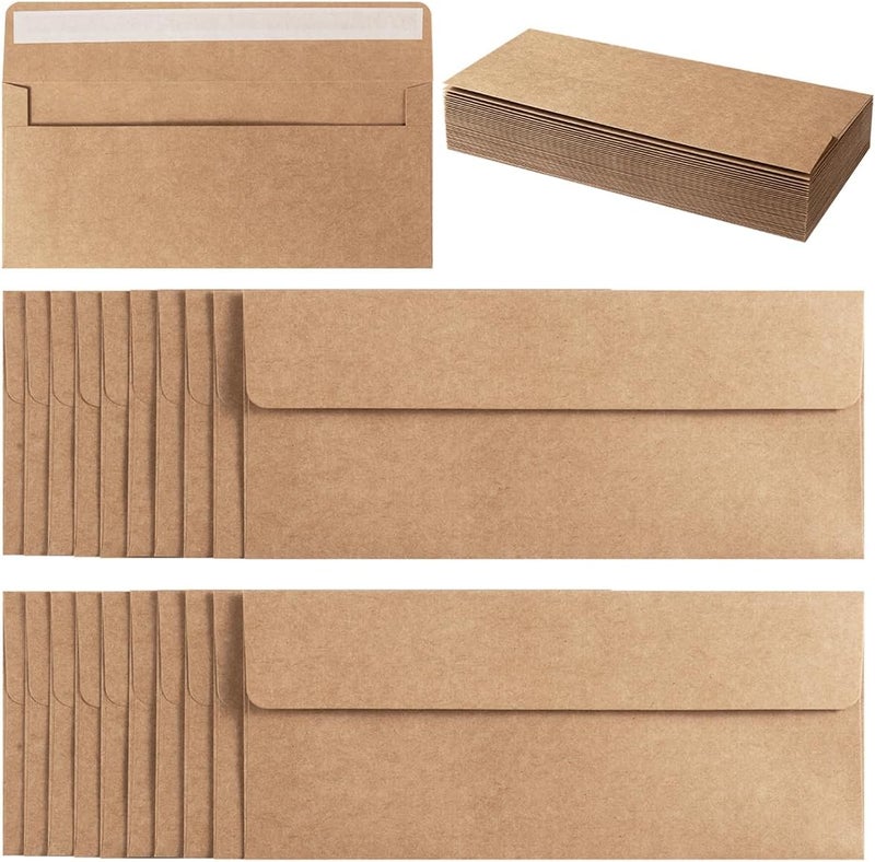 Wishop 100 Pack Colorful #10 Business Envelopes Self Seal Standard Envelopes for Office Checks, Business, Letter Mailing Invoices, 4.13 x 9.49 Inches (Brown) - Image 1